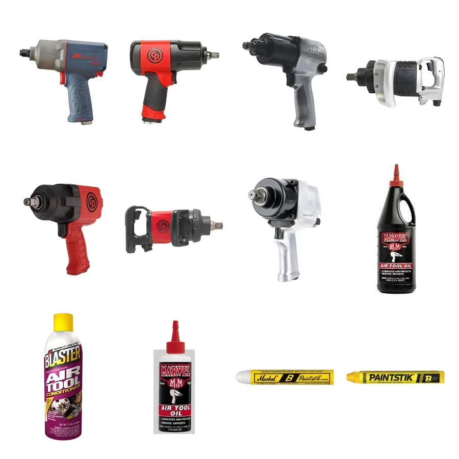 Impact wrenches, air tool oil and conditioner, and tire marking crayons