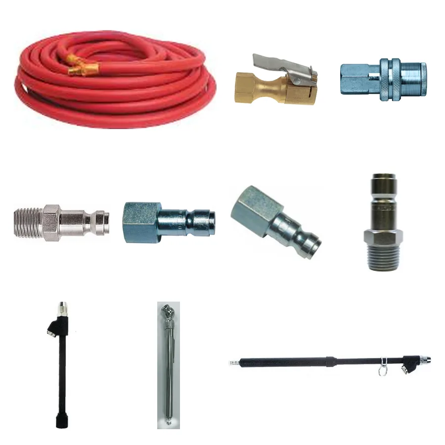 Air hose, dual-foot air chuck, tire gauges, brass air chuck, couplers and plugs