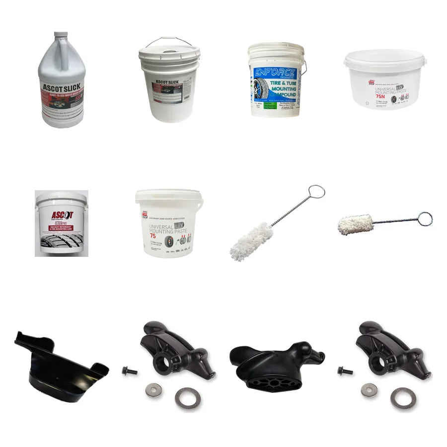 Tire mounting lubricants, paste, swabs and tire changer duckheads
